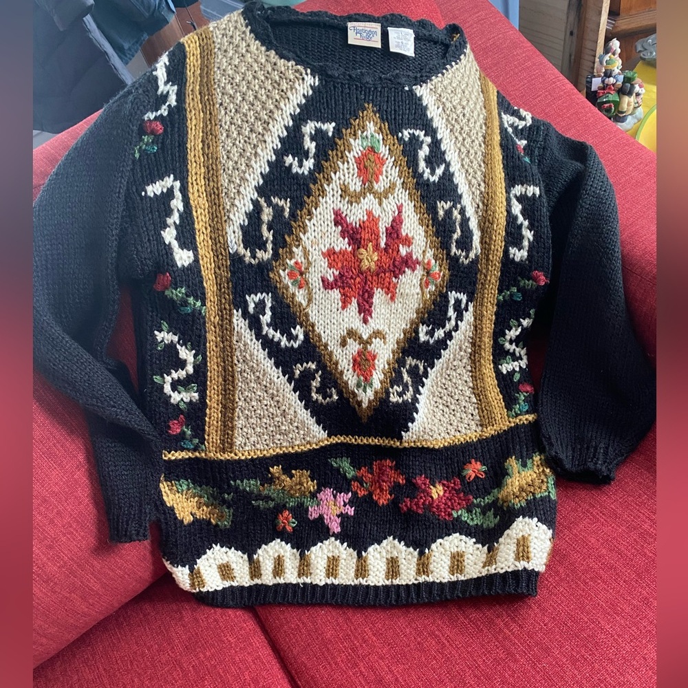 Vintage Huntington Ridge Handknit Acrylic Sweater Pullover Floral Print …